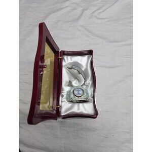 NOS Elgin Enamel Mini Dolphin Clock In Original Case